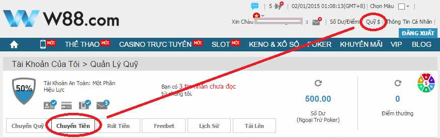 cach gui tien vao tai khoan w88
