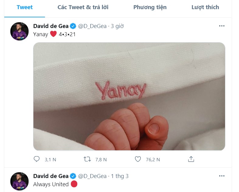 De Gea vắng mặt 6 trận liên tiếp, trao cơ hội cho Henderson bắt chính 1 Dòng trạng thái của thủ thành De Gea khi đón nhận tin mừng